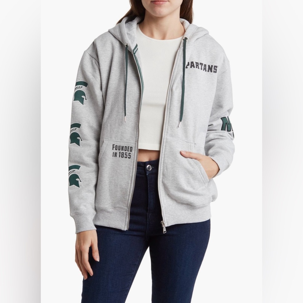 Michigan State University Spartans Women's Sport Gray Full-Zip Hoddie